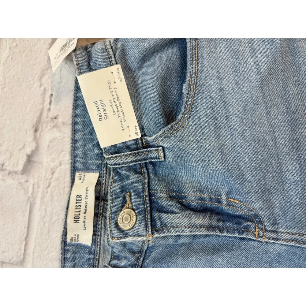 Hollister Relaxed Straight Jeans Womens 00R Blue NEW Distressed Low Rise